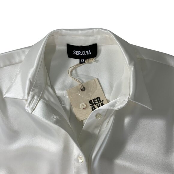 SER.O.YA Zucker Shirt Blouse XS Long Sleeve Button Front French Cuff Relaxed Fit - Picture 4 of 12